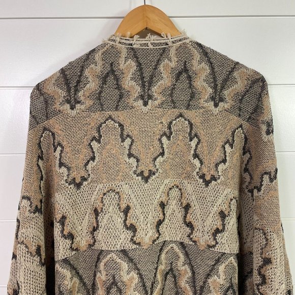 Free People Open Front Boho Cardigan Sweater Tan Black sz M - Picture 5 of 6